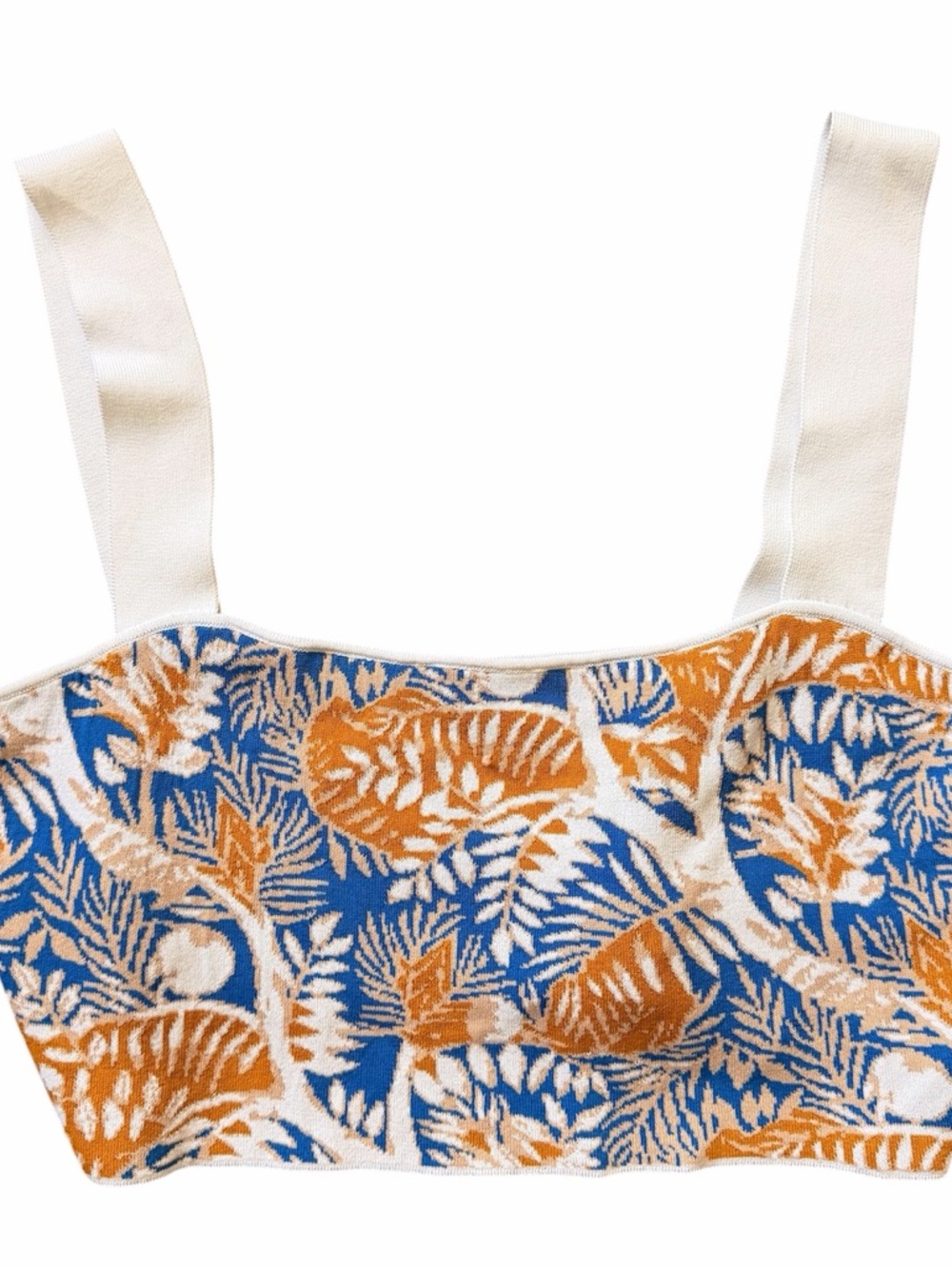 Staud Zola Sand & Sea Leaf Print Square Neck Cropped Knit Tank Top XL - Picture 3 of 7